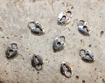 8 pendants 13 X 9 mm silver heart padlock charms