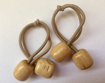 80s Hair Tie Ballies Natural Wood Pair