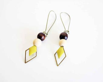 Boucles d'oreilles - Boucles d'oreilles ethniques - Boucles d'oreilles Ethnique-chic - Boucles d'oreilles bronze, vert anis et marron