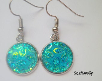 Turquoise glitter cabochon earrings