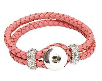 Snap Clixy 20 cm leather bracelet - pink - Ref 5308 20451 (snap button)