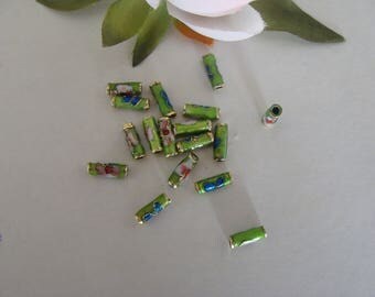 Set of 12 green cloisonne tube beads