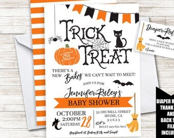 Halloween Baby Shower Invite Invitation 5x7 Digital Sprinkle Boy Girl Neutral Spooky Trick or Treat