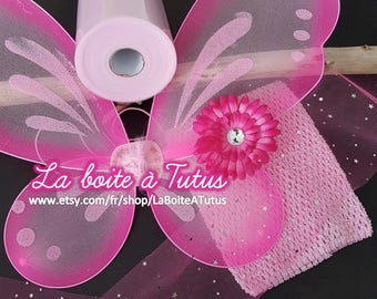 Pink dress fairy tutu costume set 2/3/4/5/6 years old girl glitter wings tulle flower headband