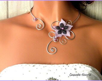 wedding bridal purple grey m aluminium Pearl bridal Silk Flower necklace