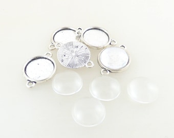 Set of brackets silver connectors and 14 MM cabochon
