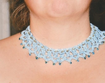 crochet Choker necklace and Swarovski Pearl