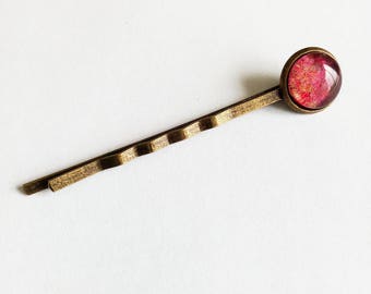Barrette - red cabochon hair clip / pink