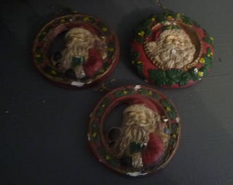 Set of 3 Christmas ornaments Santa Claus plaster