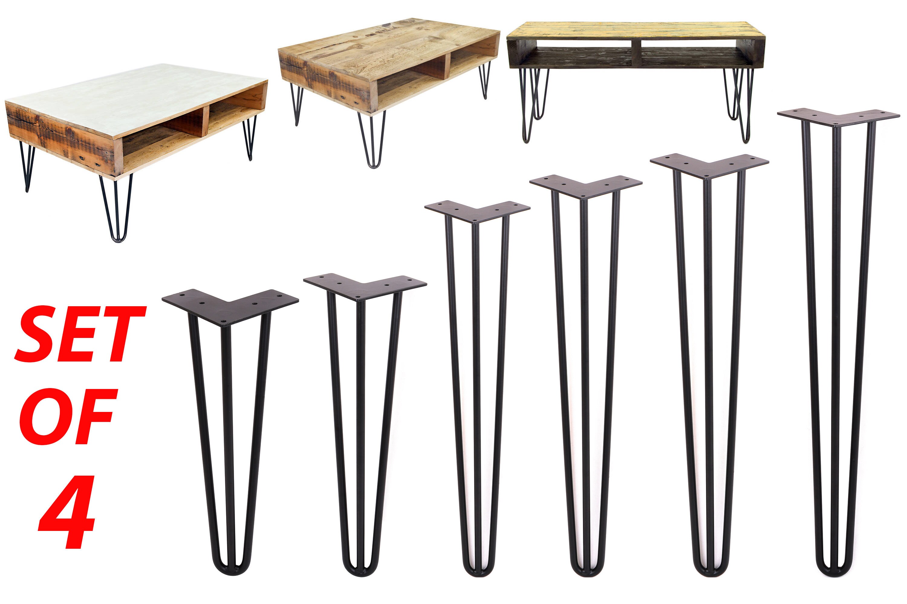 3 Rods Hairpin Legs Matte Black DIY Industrial Strength Mid