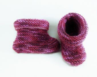 Pink and Burgundy wool slippers. boot shape.