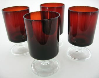 4 vintage Luminarc Cavalier Ruby Red stemmed glasses