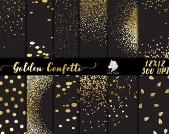 Gold confetti, confetti overlays, confetti clip art, wedding clipart, party confetti, golden confetti, digital clipart, confetti scrapbook