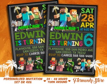 Minecraft Birthday Invitation, Minecraft Party, Minecraft Printable, Mine Themed Invitation, Mine Craft Birthday