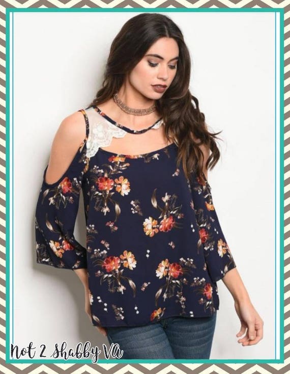 Blue off the shoulder shirt. FREE SHIPPING