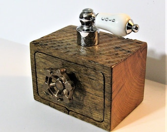Locking Steampunk Treasure Box With Secret Drawer Made From Antique Barn Wood