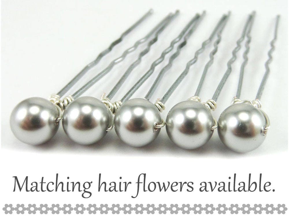 Grey Pearl Hair Pins 8mm Grey Swarovski Pearls 5 qty