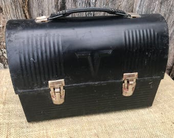 Vintage Black Metal Thermos Brand Lunch Box