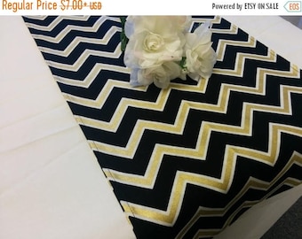 ON SALE BLACK Gold Chevron table runner -or Napkins, Pillow Cover, Black white and Gold, metallic, zig zag, Chevron wedding, bridal, shower,