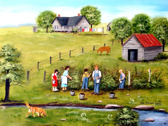 Items similar to American Folk Art Prints, Original Folk Art, Children ...