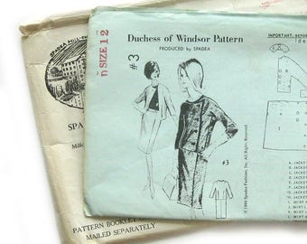 1966 Spadea Pattern - Duchess of Windsor #3 Suit / Asymmetrical Jacket with Three Quarter Sleeves and Slim Fit Skirt- Size 12 - UNCUT FF