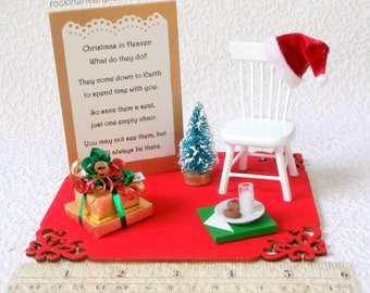 Christmas in Heaven poem, miniature holiday scene, memorial keepsake, table top display, empty chair poem, remembrance