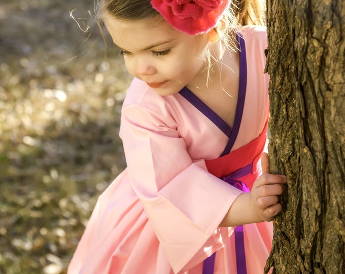 Pink Mulan Costume - Mulan Birthday - Girls Kimono Dress - Toddler Girl Clothes - Little Girl Dress - Preteen Dress - 12 Mos - 14 yrs