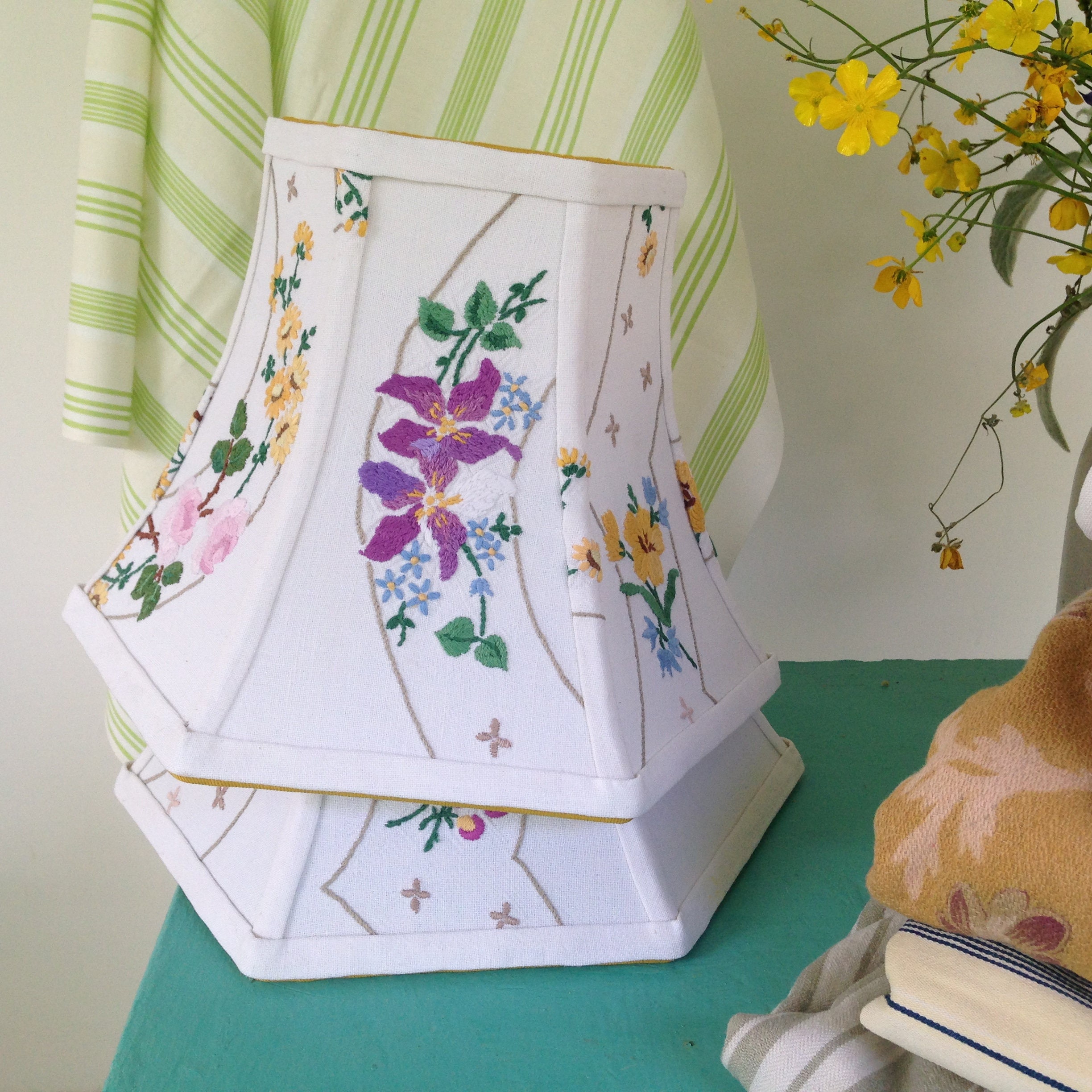 Cottage Floral Lamp Shade Hex Bell Lampshade Vintage English