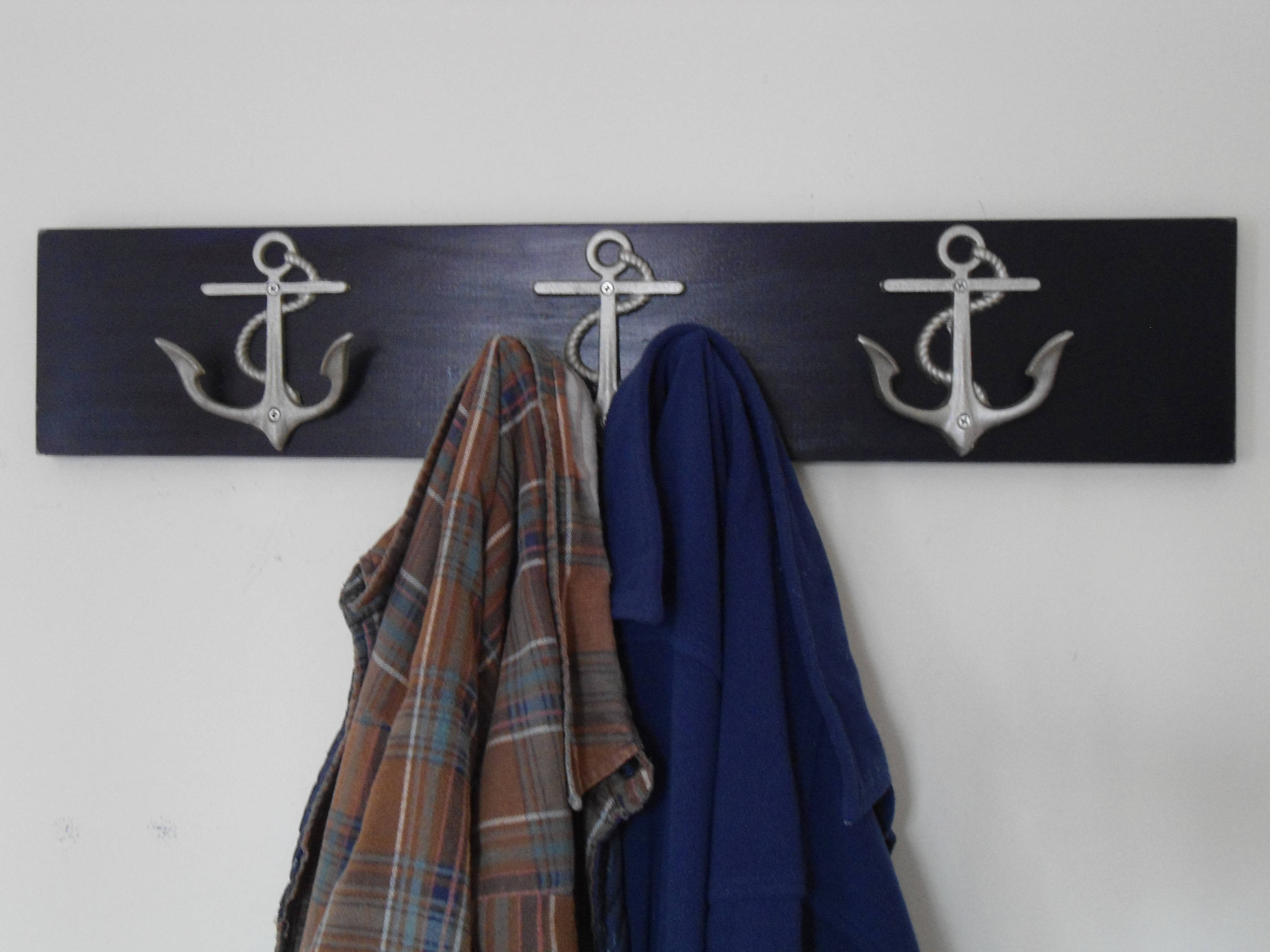 3 Anchor hooks foyer coat rack entry hall coastal living