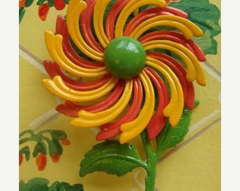 ONSALE Vintage Enamel Large Flower Brooch