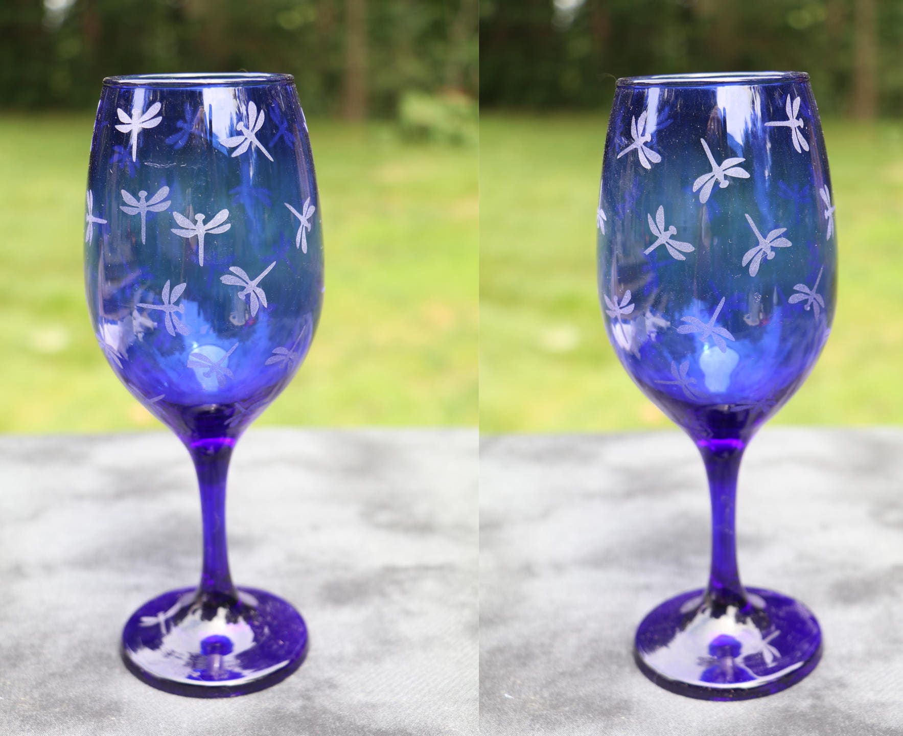 Dragonfly Frosted Etched White Wine Glasses Set Of 2