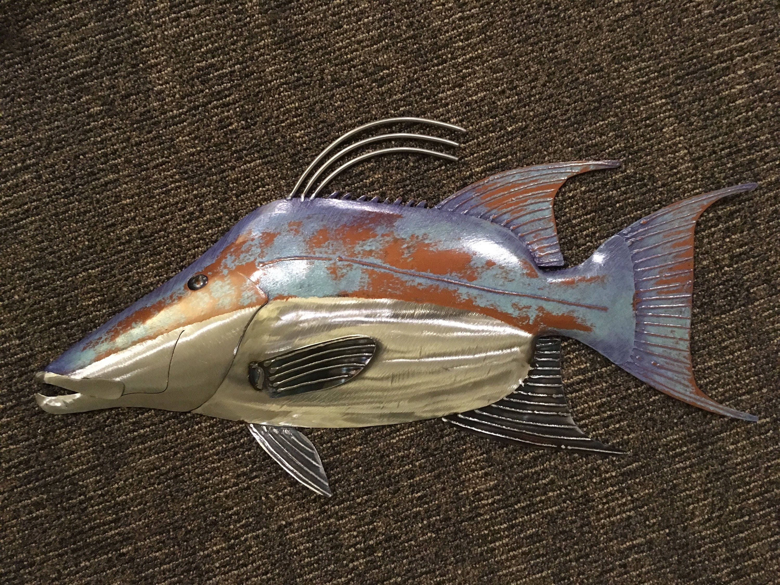 Hogfish Metal Wall Fish Sculpture 25in Long Tropical Beach Coastal Art