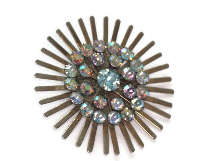 AB Rhinestone Brooch Large Starburst Design Vintage