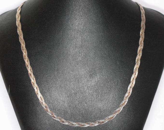 Sterling Braided Necklace Italian Silver 20 inch Two Color Vermeil Gold Wash