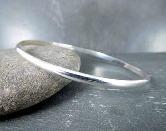 Smooth Sterling Silver Bangle Bracelet, Half Round 3mm Wide Solid 925 Sterling Silver, Domed Simple Stacking Bracelet, Minimalist Jewelry