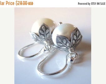 VACATION SALE White Pearl Earrings Bridal, Freshwater Pearl Earrings, Sterling Silver Earrings Silver Wedding Earrings Bride Pearl Wedding E