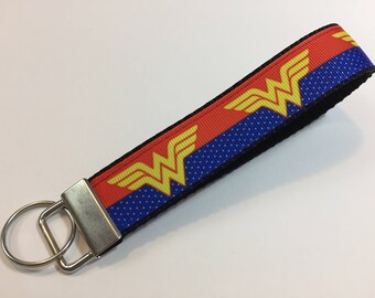 Red and Blue Wonder Woman Keychain Wristlet Key Fob