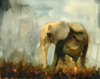 Elephant Original watercolor painting 10x8inch