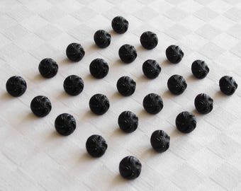 25 pretty very tiny black glass buttons ( 11 mm - 7/16 in. )