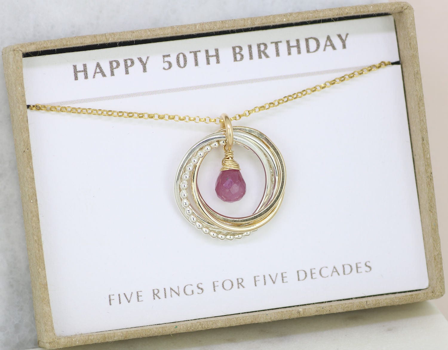 50th birthday gift pink sapphire necklace September