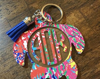 ON SALE Acrylic Lilly pulitzer inspired keychain, Lilly Pulitzer Car Accessories, Acrylic Keychain, monogram keychain, Sea turtle keychain