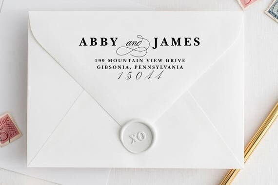 Custom Address Stamp LOVELY SCRIPT with wood handle or self-inking stamp - calligraphy wedding stamp, calligraphy address stamper Il_570xn