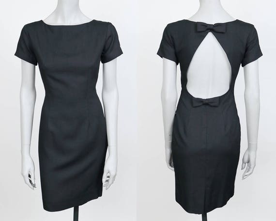 Vintage 90s Dress / 1990s Minimalist Black Linen Blend