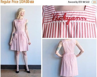 20% Off Sale // 1940s pinafore Dress // Vickyann Candy Striper Pinafore // vintage 40s pinafore dress