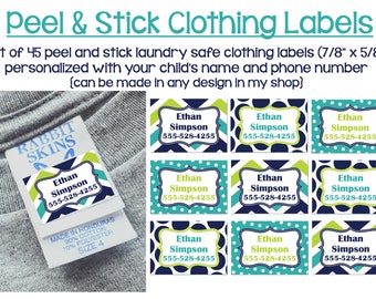 Clothing Tag Labels, Waterproof labels, Waterproof stickers, Peel and Stick Clothing Labels, Washer Dryer Safe Labels, Kids Clothing Labels