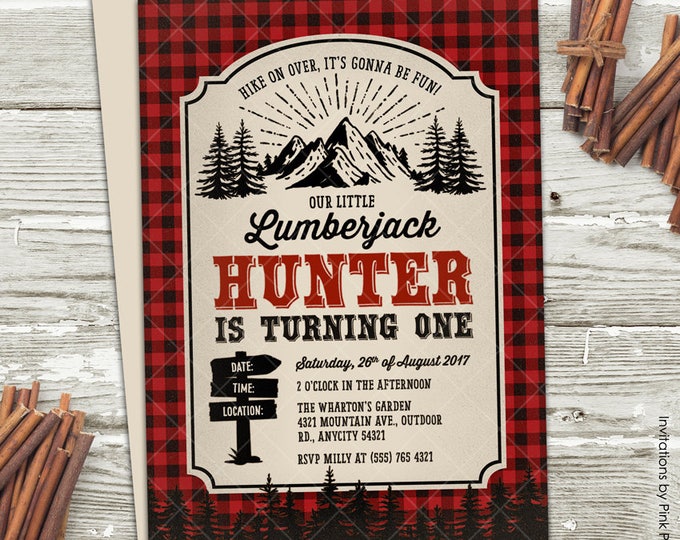 Lumberjack Birthday Invitation, Lumberjack Great Outdoor Camping Adventure Birthday Party Printable Invitation