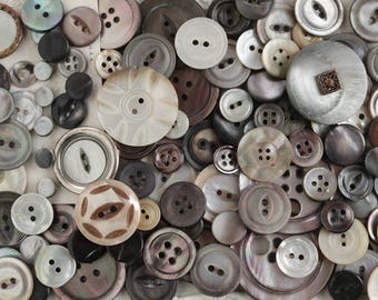 Vintage Shell Buttons and Carved Fancies, 100 Smoky Mother of Pearl Buttons