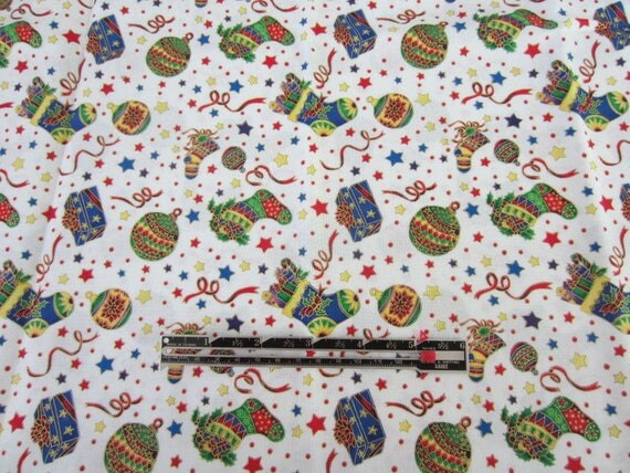 Christmas Ornaments Fabric. Christmas Stockings Presents and