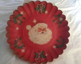 Vintage Christmas Cardboard Plate, Hallmark Santa Plate, Paper Plate Made in Germany, Mid Century Christmas Plate, Pressed Paper Bowl
