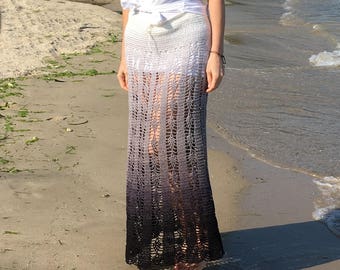 Crochet Pattern "Like a mermaid" ,pineapple stripes women maxi skirt, beach wedding cover up, DIY photo tutorial, Instant download